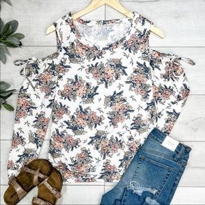 Floral Cold Shoulder Top - CREAM